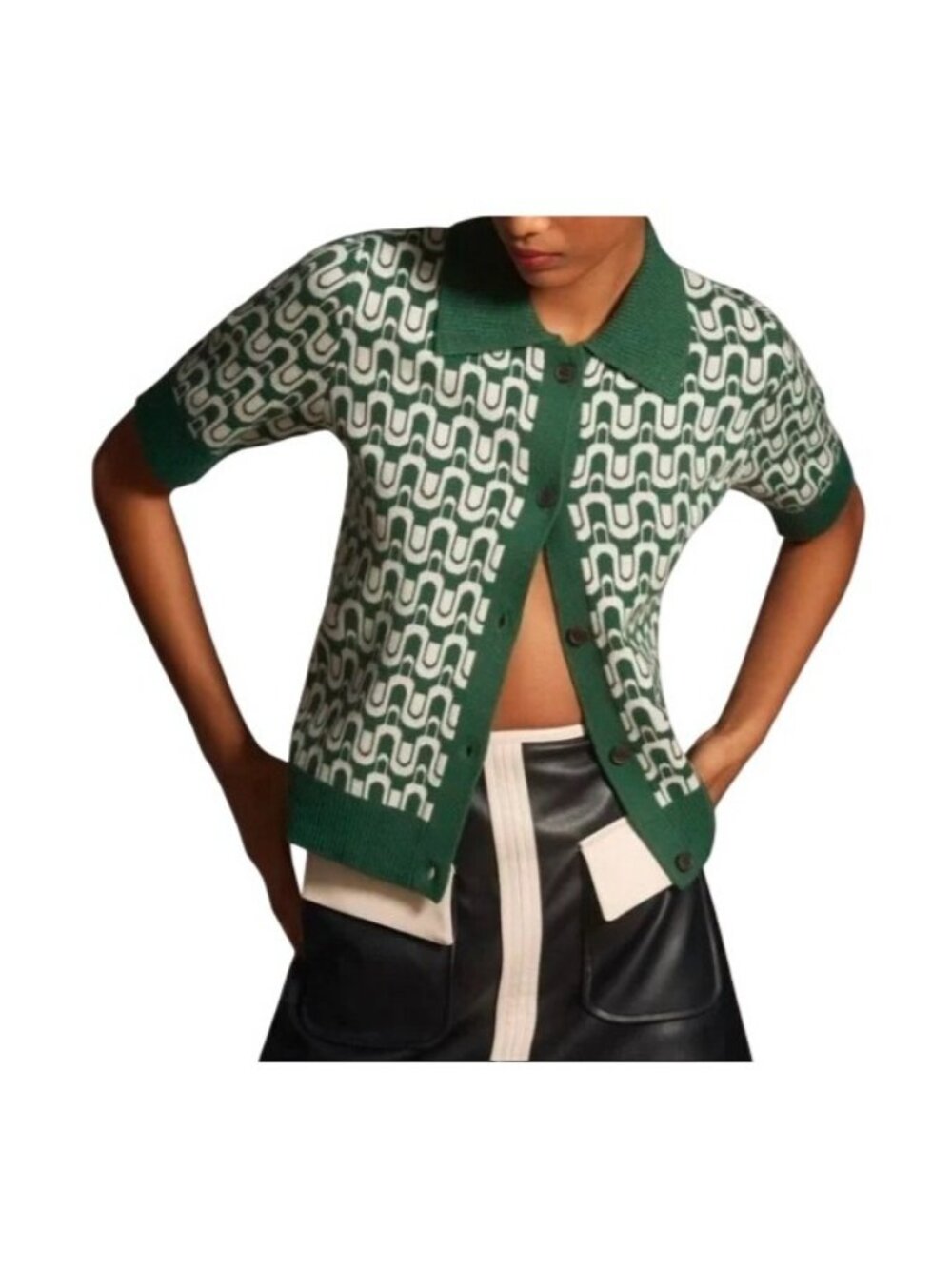 Maeve by Anthropologie The Kinsley Collared Cardigan Sweater Women's L Green